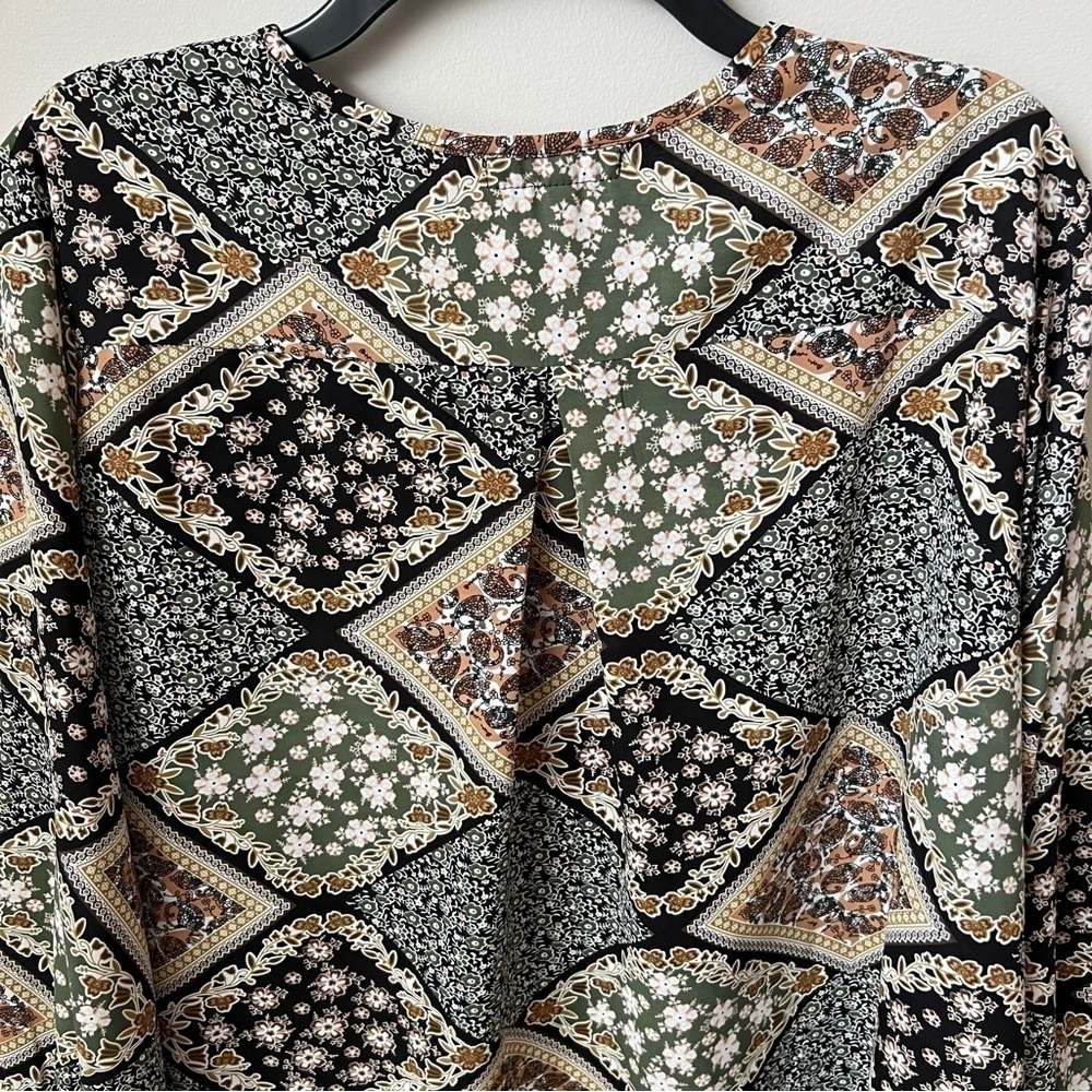 Indigo Soul Floral Tunic Top Flowy Button Front Back Pleat Hippie Boho Multi 2XL - Picture 7 of 10
